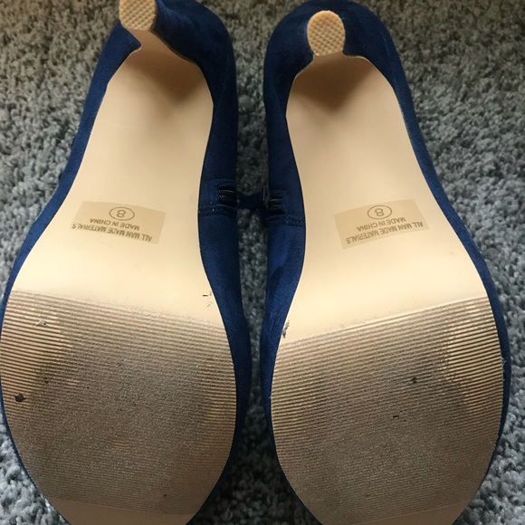Blue Faux Suede Heels with Peep Toe & Side Zipper - Picture 3 of 4